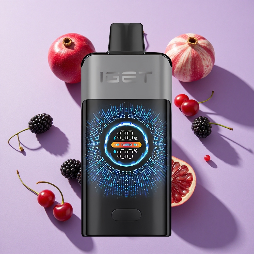 IGET ONE 12000 Puffs Disposable Vape Blackberry Cherry Pomegranate with 2700mAh Battery & Curved Screen