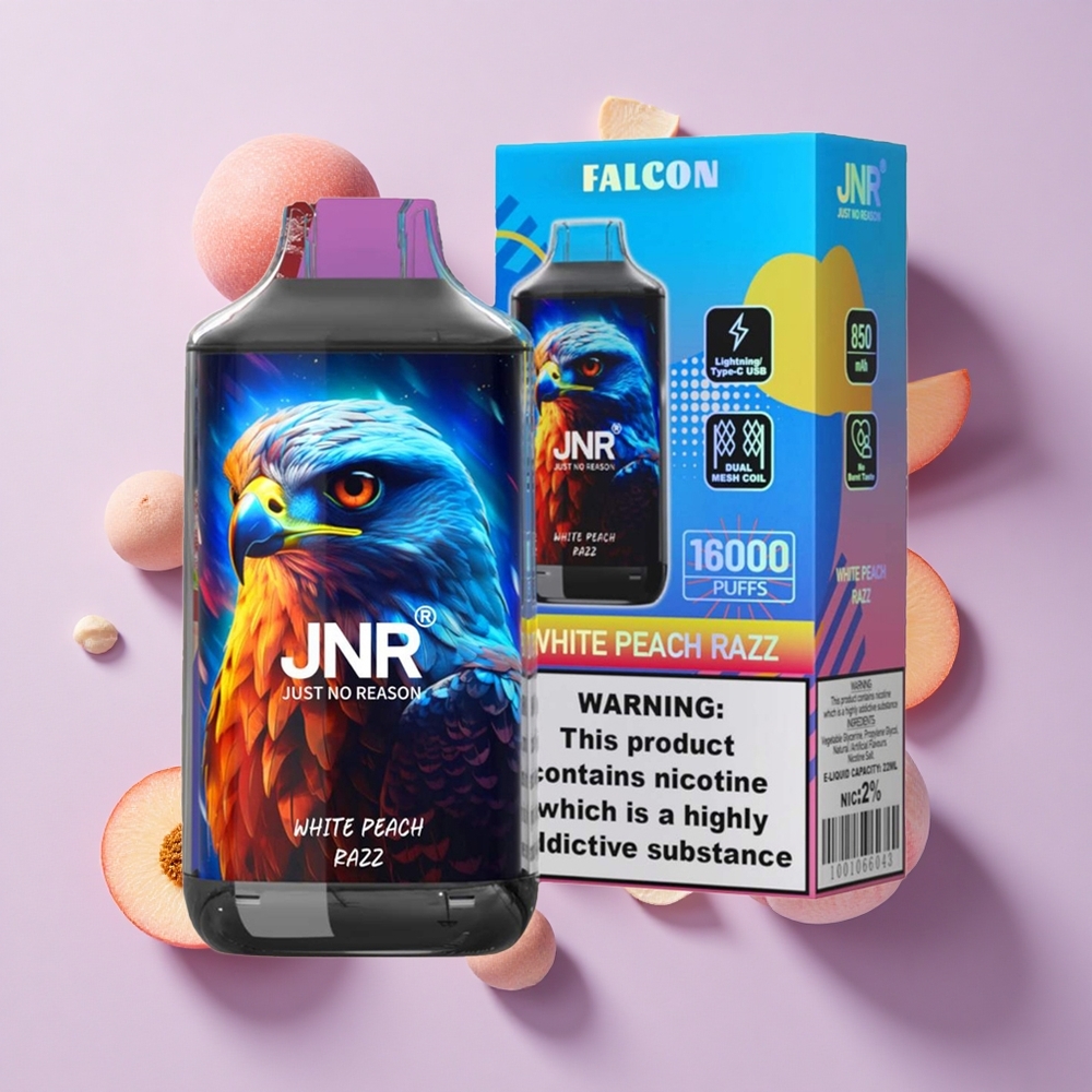 JNR Falcon 16000 Puffs 22ml Dual Mesh White Peach Razz