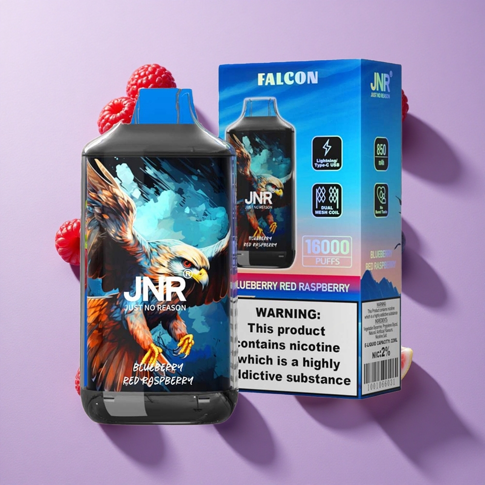 JNR Falcon 16000 Puffs Blueberry Red Raspberry Dual Mesh Coil Type C Charging