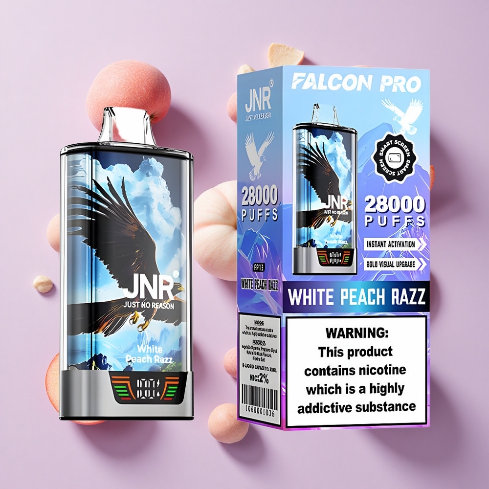 JNR Falcon Pro 28000 Disposable Vape White Peach Razz Dual Mesh USB-C