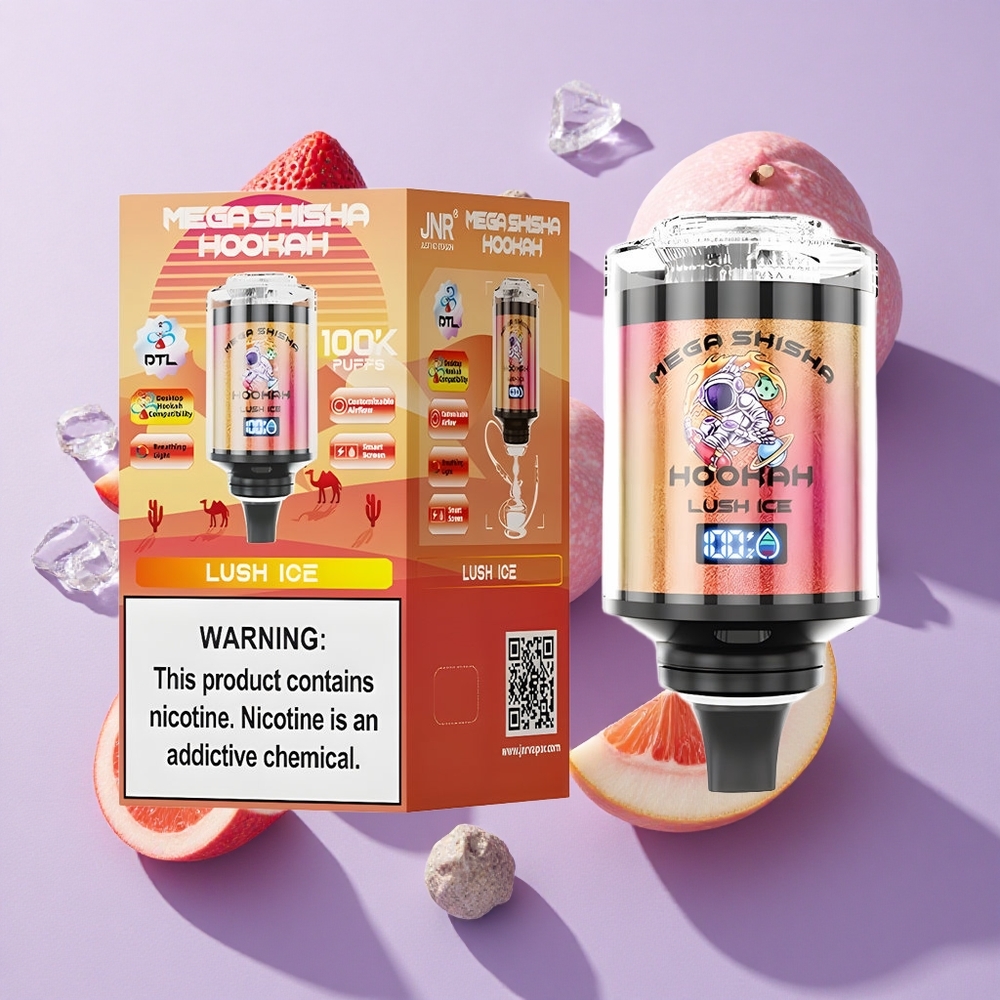 JNR Mega Shisha Hookah 100K Desktop Compatibility Lush Ice with 100000 Puffs & 60ml Capacity