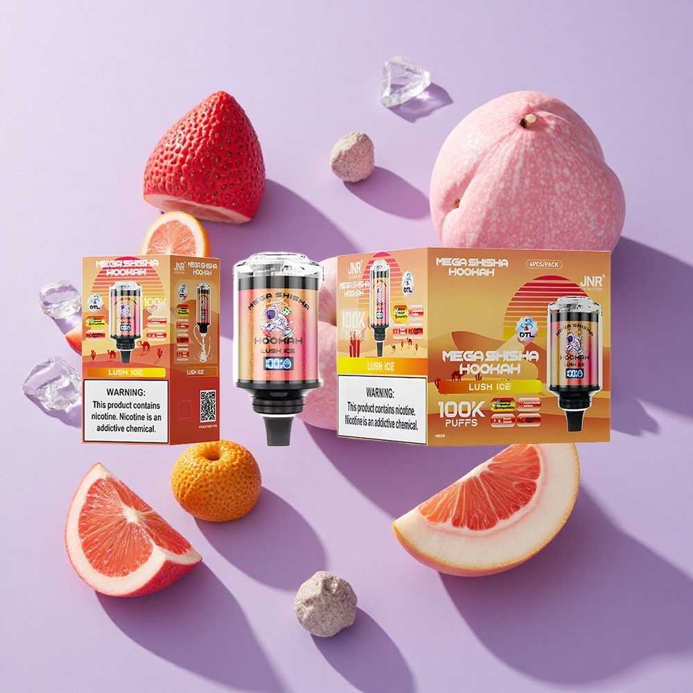 JNR Mega Shisha Hookah 100K Desktop Compatibility Lush Ice with 100000 Puffs & 60ml Capacity