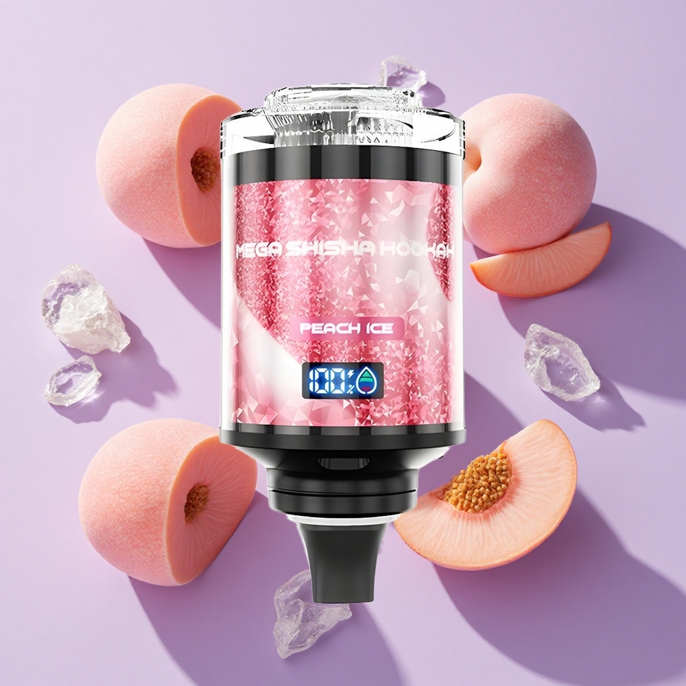 JNR Mega Shisha Hookah 100K Peach Ice Smart Screen Adjustable Airflow