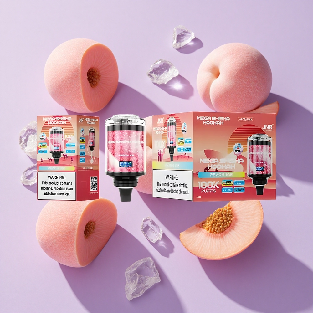 JNR Mega Shisha Hookah 100K Peach Ice Smart Screen Adjustable Airflow