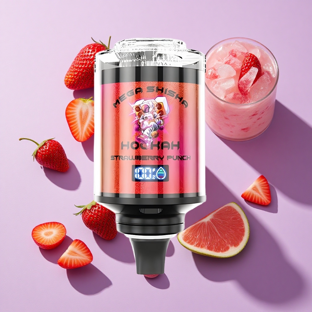 JNR Mega Shisha Hookah 100K Strawberry Punch Smart Screen Adjustable Airflow