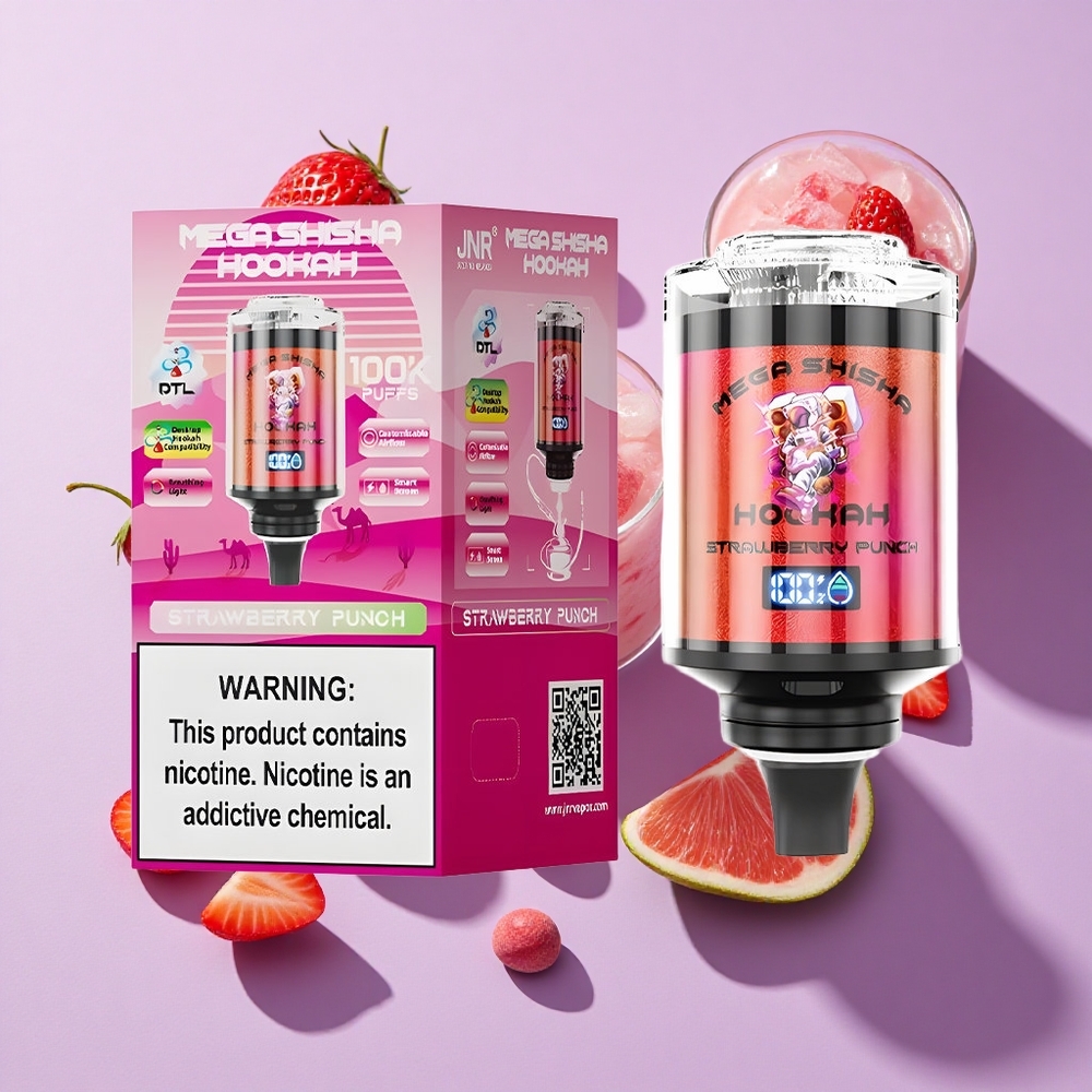 JNR Mega Shisha Hookah 100K Strawberry Punch Smart Screen Adjustable Airflow