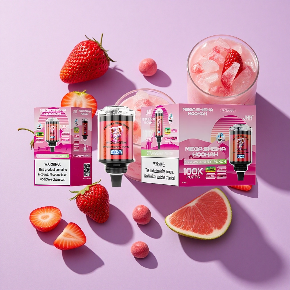 JNR Mega Shisha Hookah 100K Strawberry Punch Smart Screen Adjustable Airflow