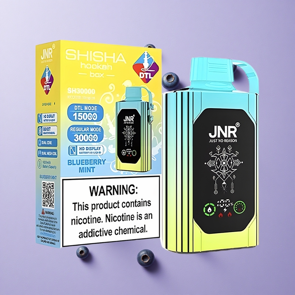 JNR Shisha Hookah Box 20500 Puffs HD Display Dual Mesh Coil Blueberry Mint