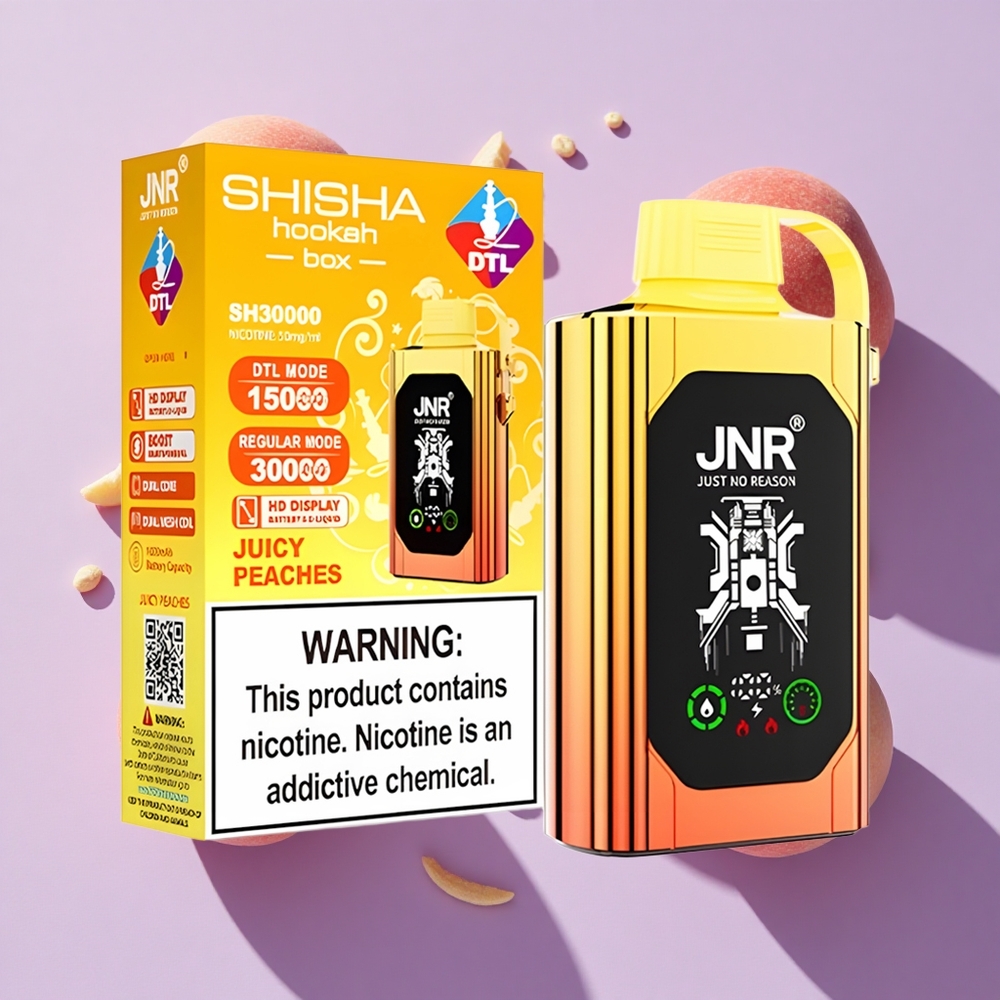 JNR Shisha Hookah Box 20500 Puffs HD Display Dual Mesh Coil Juicy Peaches