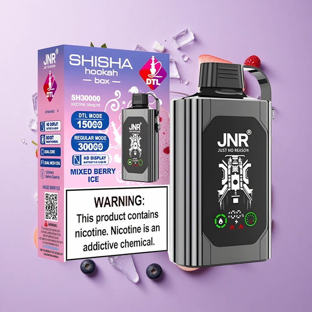 JNR Shisha Hookah Box 20500 Puffs HD Display Dual Mesh Coil Mixed Berry Ice