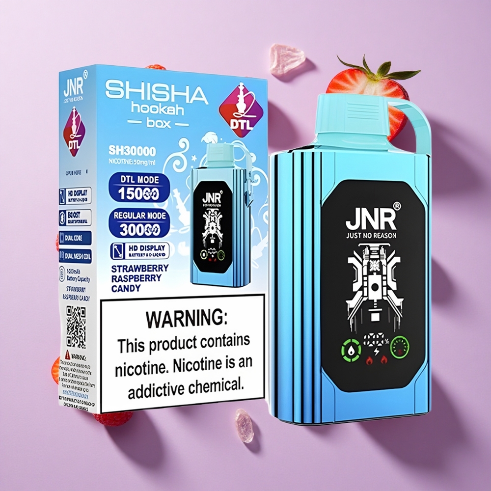JNR Shisha Hookah Box 20500 Puffs HD Display Strawberry Raspberry Candy Dual Mesh Coil Type-C