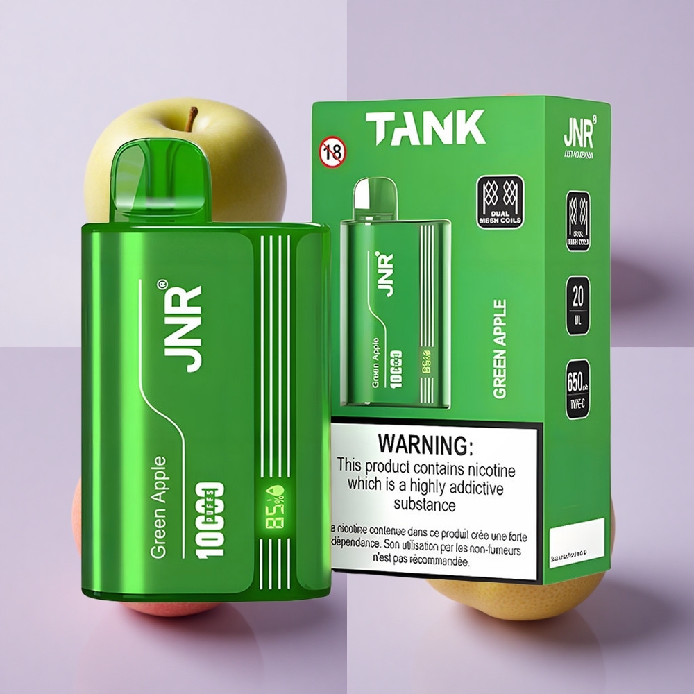 JNR Tank 10000 Puffs Disposable Vape Green Apple Peach Pear with Dual Mesh Coil & Type-C Quick Charge